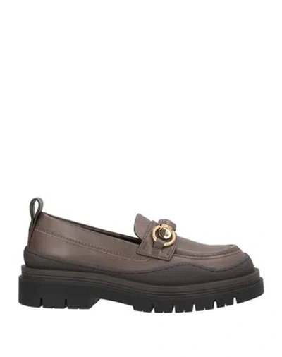 See By Chloé Woman Loafers Khaki Size 6 Calfskin In Gray
