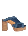 See By Chloé Woman Mules & Clogs Blue Size 8 Textile Fibers, Calfskin In Blue