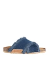 SEE BY CHLOÉ SEE BY CHLOÉ WOMAN SANDALS BLUE SIZE 7 TEXTILE FIBERS, LEATHER