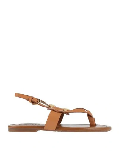 See By Chloé Woman Thong Sandal Tan Size 8 Calfskin In Brown