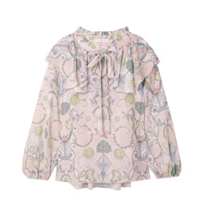 See By Chloé Women Pussy-bow Ruffled Printed Crepe De Chine Top Blouse In Multi In Pink