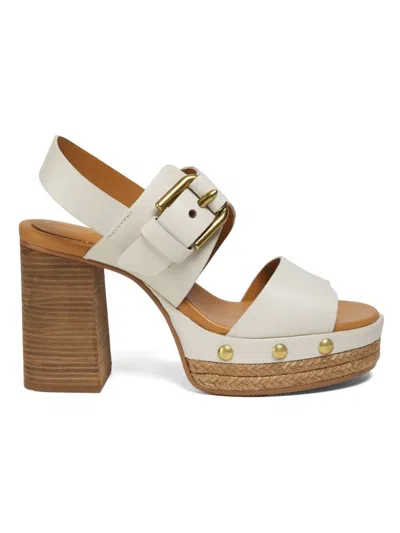 See By Chloé Women's Texan 100mm Leather Platform Sandal Heels In White