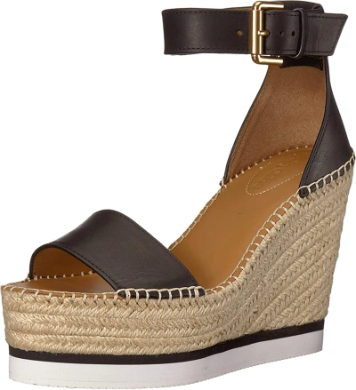 See By Chloé See By Chloe Women's Wedge Heeled Glyn Black Leather Sandals Shoes