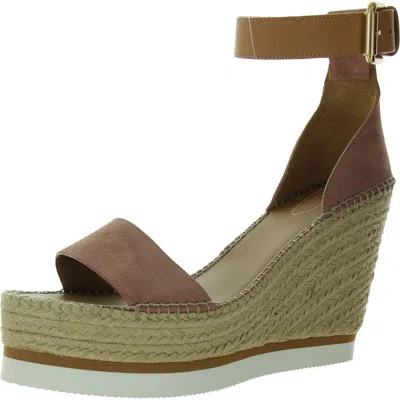 See By Chloé Womens Leather Ankle Strap Wedge Sandals