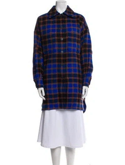 Pre-owned See By Chloé Wool Plaid Print Peacoat In Blue