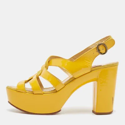 Pre-owned See By Chloé Yellow Patent Leather And Suede Ankle Strap Sandals Size 40