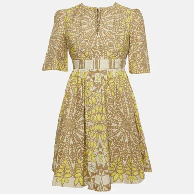 Pre-owned See By Chloé Yellow/tan Printed Cotton Mini Dress S