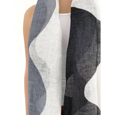 See Design Linen Scarf In Ruth Black/grey In Gray