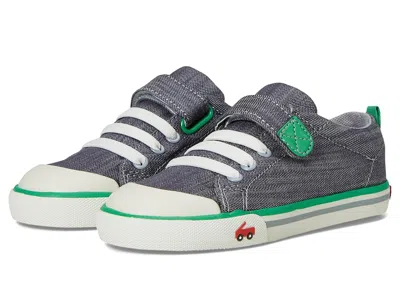See Kai Run Stevie Ii (toddler/little Kid) Boy's Shoes Grey Denim/green : 5 Toddler M, Textile In Gray