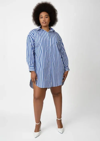 See Rose Go Poplin Tunic Shirt Dress Plus Size In Cobalt Stripe