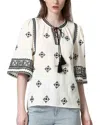 See U Soon Embroidered Placket Top In White