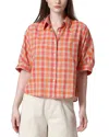 See U Soon Gingham Collared Button Down In Orange