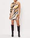 See U Soon Tiger Print One Shoulder Satin Mini Dress In Gray Multi In Brown