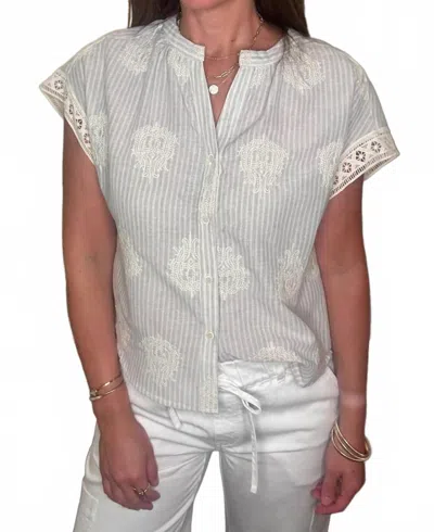 See U Soon Women's Embroidered Stripe Button Up Top In White In Gray