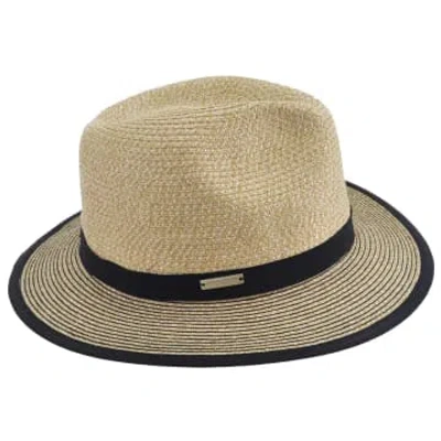 Seeberger Seeburger Paper Braid Fedora With Contrast Stitch In Linen And Black 55415