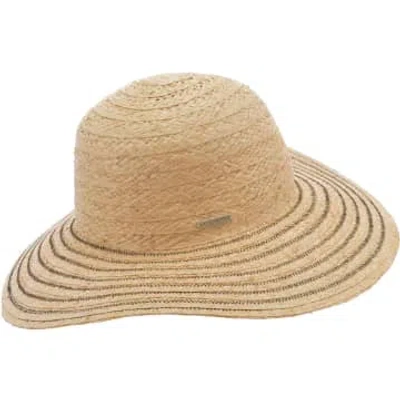 Seeberger Seeburger Raffia Floppy Hat With Contrast Stitching In Natural And Black 55412 In Gold