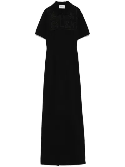 Seen Users Crochet-panel Maxi Dress In Black