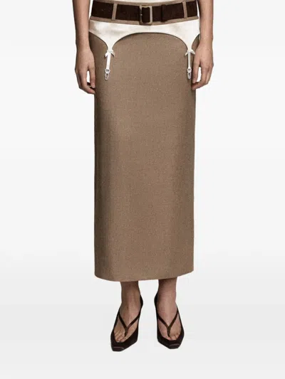 Seen Users Governess Suspender-detail Skirt In Brown