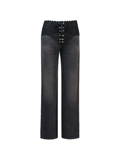 Seen Users Lace Craft Wide-leg Jeans In Blue