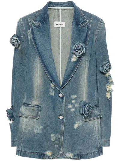 Seen Users Rose Single-breasted Denim Blazer In 蓝色