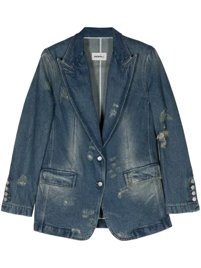 Seen Users Chest Rose Denim Blazer In Blau