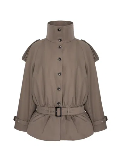 Seen Users Stand-up Collar Belted Jacket In Burgundy