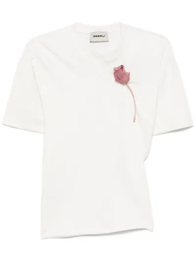 Seen Users Suspended-rose Asymmetrical T-shirt In 白色
