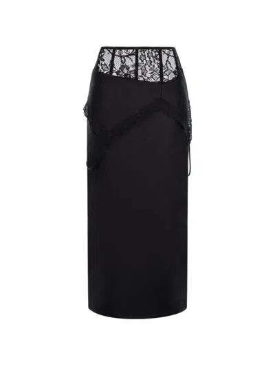 Seen Users Trousseau Lace-panelled Midi Skirt In 블랙