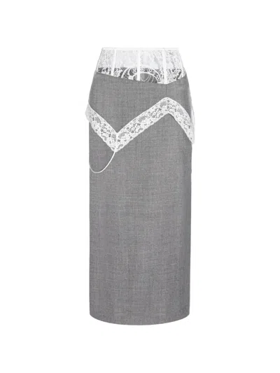Seen Users Trousseau Lace-trim Midi Skirt In Grey