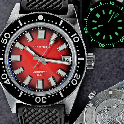 Pre-owned Seestern V3 62mas Genuine Lume Ceramic Bezel 200m Diver's Watch Se2021-d62s-rkl