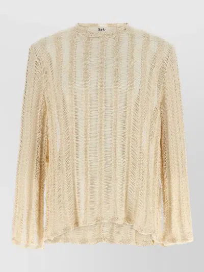 Séfr Aestas Striped Sheer Lightweight Knit Sweater In Brown