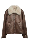 Séfr Short Single-breasted Shearling Jacket In Faux Aviator