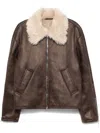 Séfr Short Single-breasted Shearling Jacket In Brown