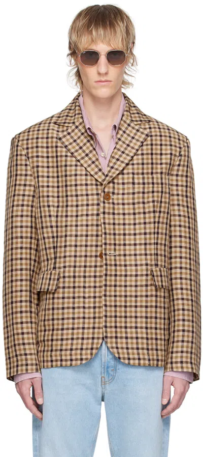 Séfr Bruno Checked Linen-blend Blazer In Loire Linen Check
