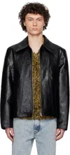 Séfr Shiny Black Zip-up Jacket In Eco-leather In Faux Memory Leather