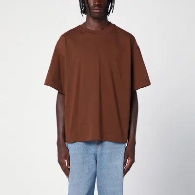 SÉFR BROWN COTTON CREW-NECK T-SHIRT