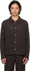 Séfr Myles Brown Knitted Cotton Shirt In Heavy Roast Knit