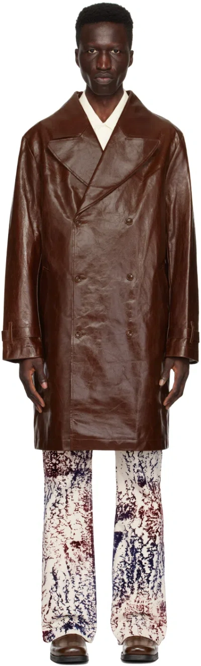 Séfr Brown Pancho Leather Coat In Patina Brown