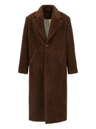 Séfr Long Sleeve Single-breasted Coat And Pockets In Brown