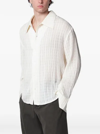 Séfr Ignacio Cotton Linen Checked Long Sleeve Shirt In White