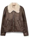 Séfr Short Single-breasted Shearling Jacket In Brown