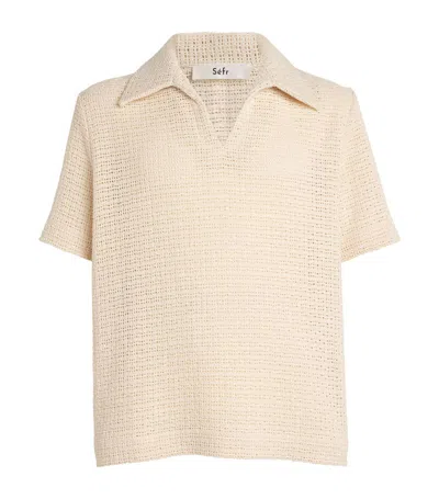 Séfr Cotton Woven Polo Shirt In White