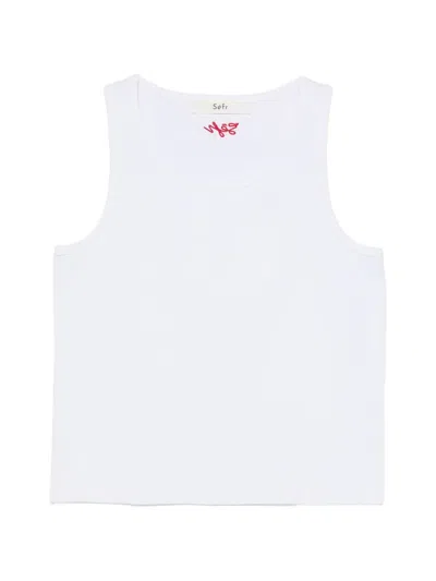 Séfr Cyril Ribbed-knit Logo-embroidered Top In White