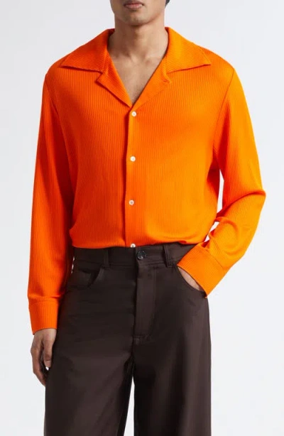 Séfr Darian Notch Collar Rib Button-up Shirt In Orange