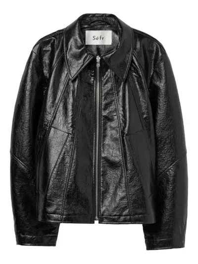 Séfr Shiny Black Zip-up Jacket In Eco-leather