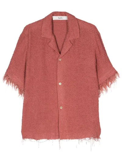 Séfr Fausto Textured Shirt With Fringe In Red