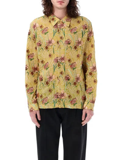 SÉFR FLORAL EMBROIDERED MEN'S VISCOSE SHIRT IN HIBISCUS YELLOW FOR SS24