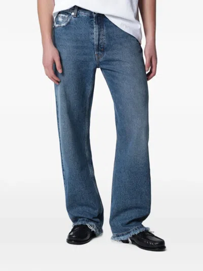 Séfr Frayed Cut Jeans With Fringed Pockets In Blue