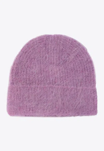 Séfr Fuzzy Ribbed Beanie In Purple