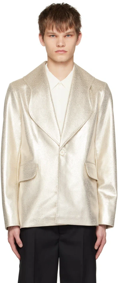 Séfr Peace Shawl-collar Metallic Faux Leather Blazer In Stardust